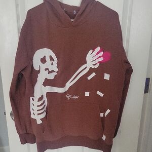 Aelfric Eden Brown Hoodie with Skeleton and Heart Design Size LARGE